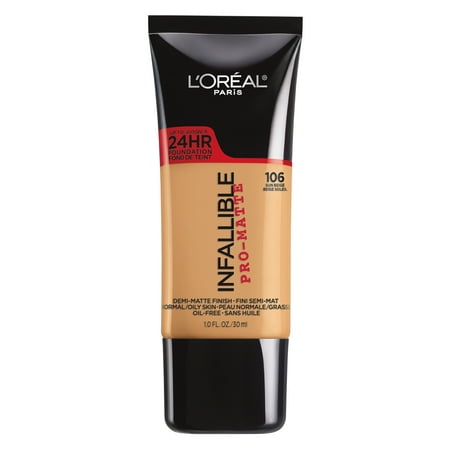 L'Oreal Paris Infallible Pro-Matte Blendable Foundation, Oil Free, 106 Sun Beige, 1 fl. oz.