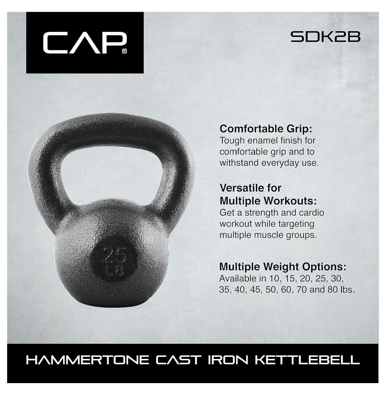 Hammerstone Painted Cast Iron Kettlebells, Home & Gym Equipment, Great for Strength Training, Full Body Workout & Crossfit Training, Color & Size Available in 10-80 Pounds