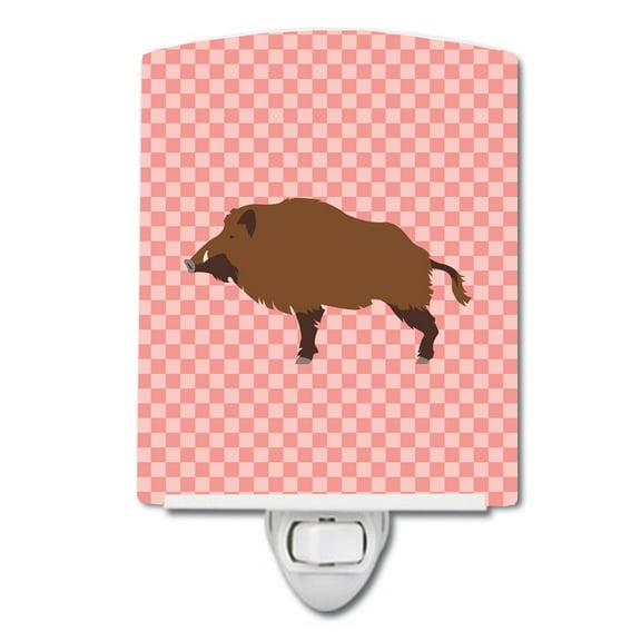 Caroline's Treasures BB7936CNL Wild Boar Pig Pink Check Ceramic Night Light, 6x4x3", multicolor