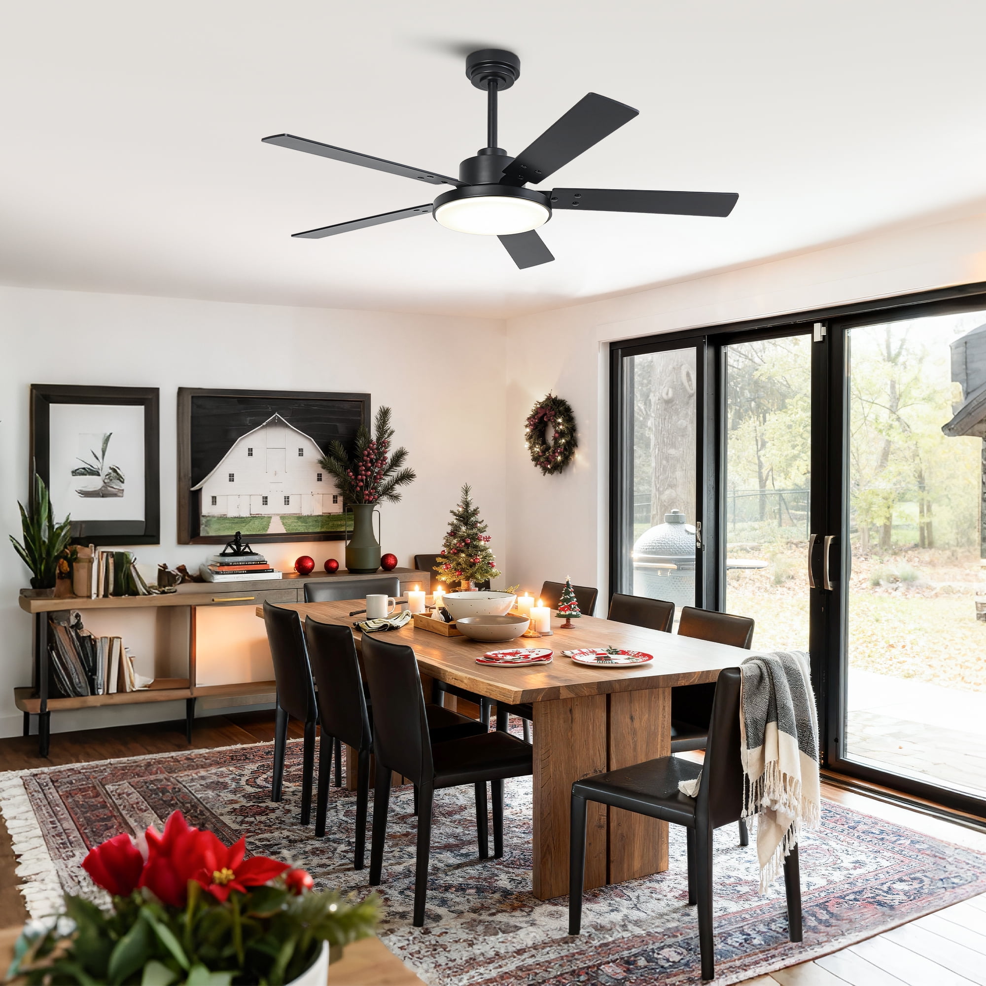 52" Modern Black DC Motor Smart Ceiling Fan with Integrated Light and Remote Control