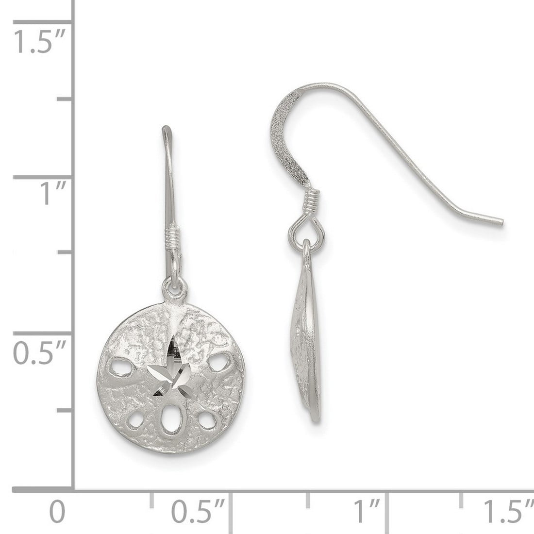 925 Sterling Silver Dangle Textured Shepherd hook Sand Dollar Earrings Measures 29x13mm Wide - Dangle Earring for Women
