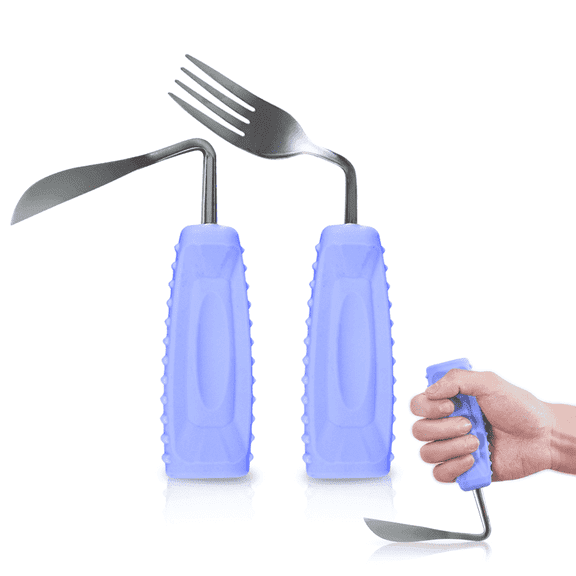 Adaptive Utensils Set – Weighted Angled Fork and Curved Knife for Hand Tremors, Arthritis & Parkinson’s – Non-Slip Easy Grip Eating Utensils for Independent Dining