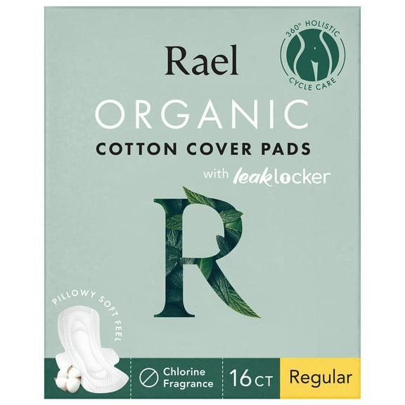 Rael Organic Cotton Cover Menstrual Regular Pads, Unscented, Chlorine Free, 16 Count
