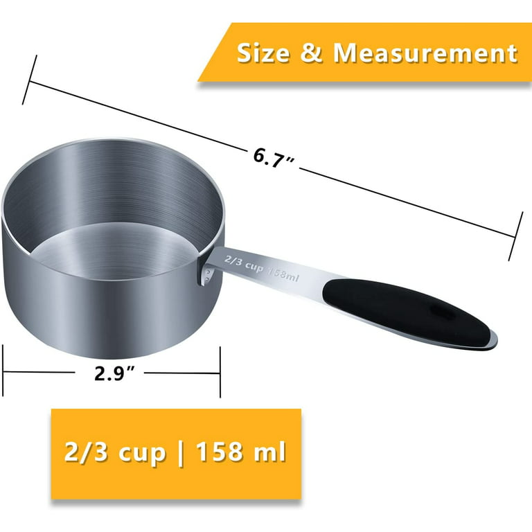 2/3 Cup(10.6 Tbsp | 158 ml | 158 cc| 5.4 oz) Measuring Cup, Stainless Steel  Measuring Cups, Single Metal Measuring Cup, Kitchen Gadgets for Cooking
