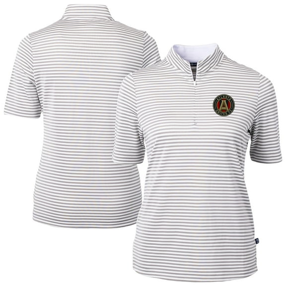 Women's-Cutter & Buck  Gray Atlanta United FC Virtue Eco Pique Stripe Recycled Quarter-Zip Top
