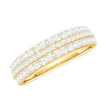 Rosec Jewels Certified Moissanite Wedding Ring - 3 Row Half Eternity Band - D-VS1 Quality - Ready to Gift, 14K Yellow Gold, US 11.00