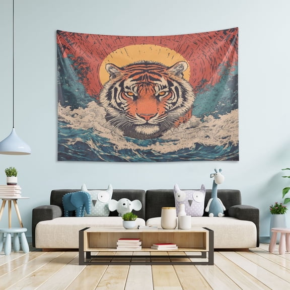 WOBOGO Sea Sunrise Tiger Pattern Tapestry 60×40in Home Living Room Bedroom Wall Hanging Ornaments