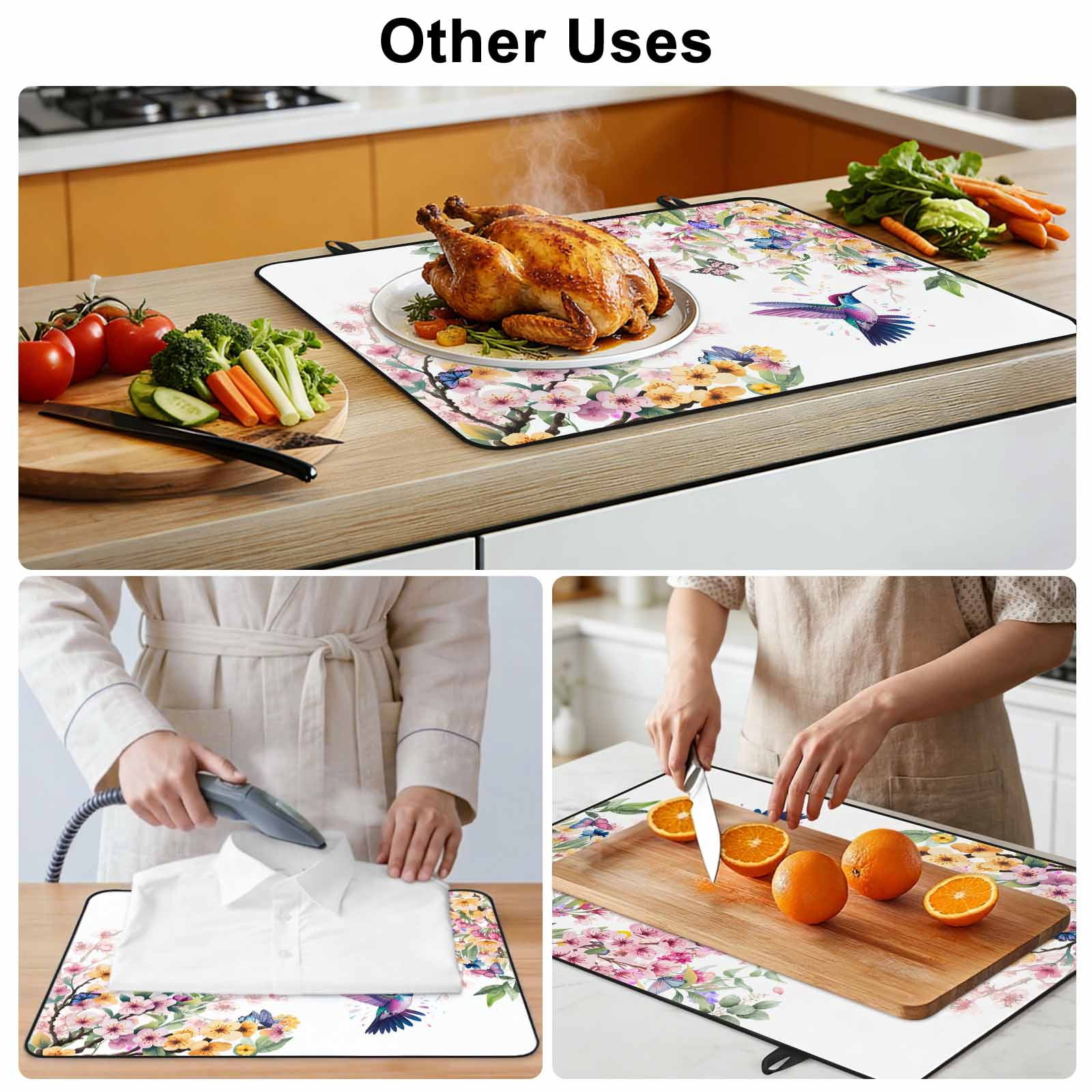 Botanical Flowers Stove Top Cover for Electric Stove, Heat-proof & Non Slip Glass Top Stove Cover Protector, Watercolor Floral Bird Butterfly Kitchen Flat Cooktop Rubber Mat 24x21 Inches