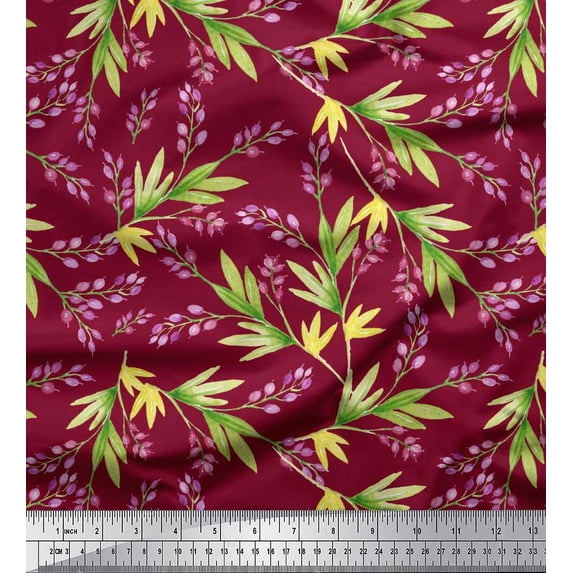 Soimoi Rayon Fabric Leaves & Berries Watercolor Print Sewing Fabric Yard 42 Inch Wide