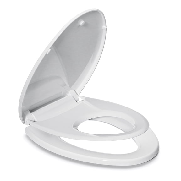ROSYNEY Elongated Toilet Seat with Built-In Toddlers & Adults, Potty Training Toilet Seat, Slow Close, Easy Clean & Change Hinges, White