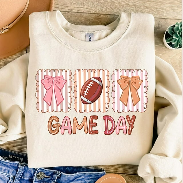 Football Game Day Sweatshirt, Preppy Football Coquette Sweatshirt, Girly Football Mama Sweatshirt, Football Bow Sweatshirt, Touchdown Season Sweatshirt