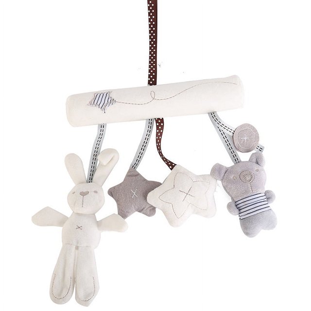 Baby Pram Crib Ornament Hangings, Cute Little Rabbit Star Shape Design Plush Toys, Stroller And Travel Activity Toy with Music