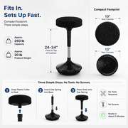 Wobble Stool Height Adjustable Standing Desk Stool, 24-34 Inch Active Sitting Balance Stool with 360° Swivel and Cushioned Seat, Black