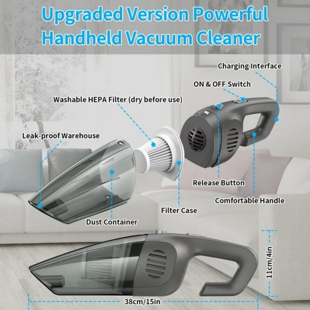 Handheld Vacuum Cordless Rechargeable, 8500Pa Powerful Handheld Vacuum  Cleaner for Wet&Dry Use, Portable Handheld Vacuum Cleaner for Car/Home/Pet  Hair Cleanup, Vac with Charging Dock&2 HEPA Filters price in Saudi Arabia
