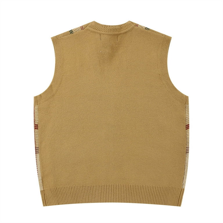 Odeerbi Mens Winter Checkered Sweater Vest V Neck Knit Vest 2024 Fashion Vintage Pattern Sleeveless Sweater Button Tank Top with Pockets Yellow Walmart