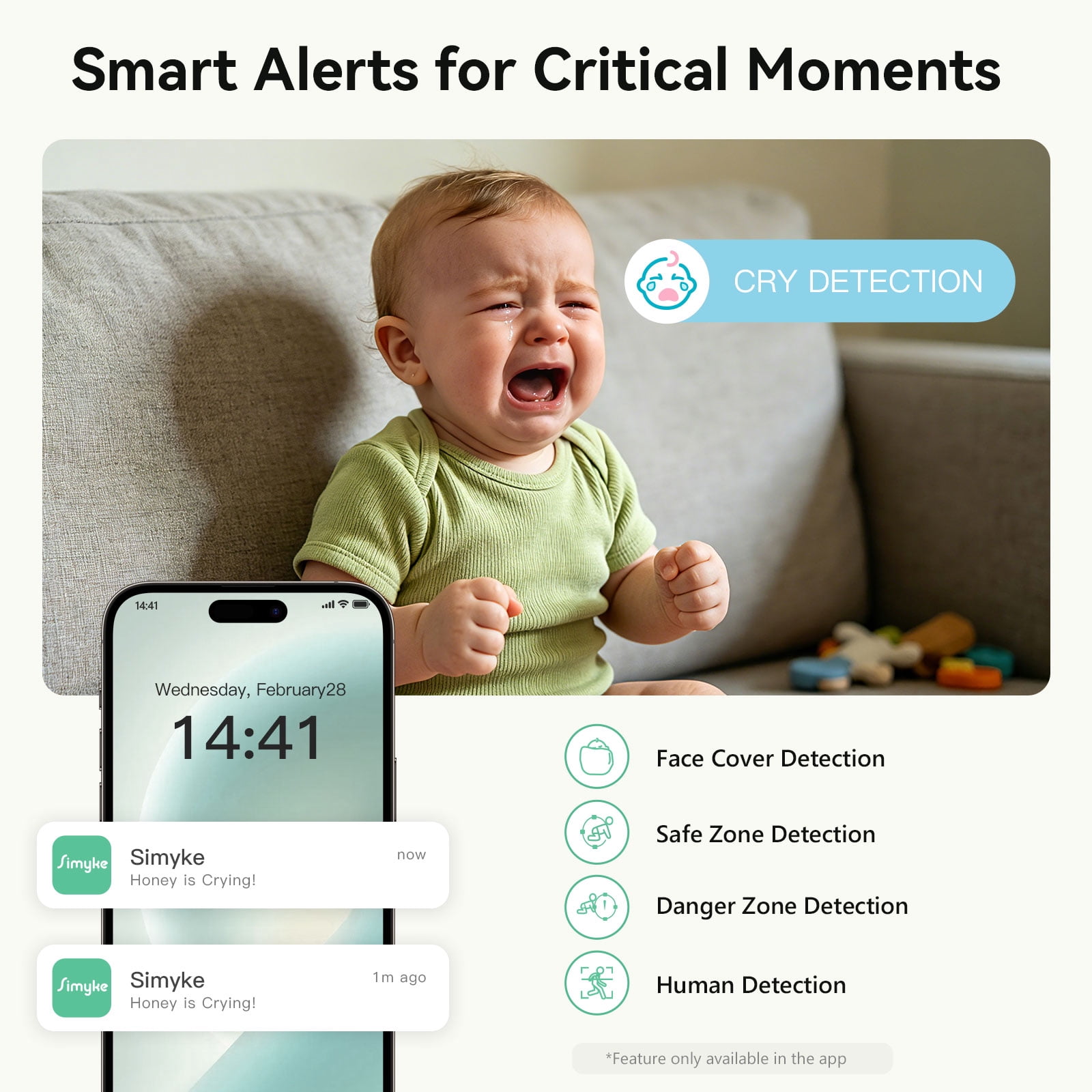 1080P WiFi Smart Video Baby Monitor,3.5" LCD & App Viewing,2-Way Audio,Night Vision,VOX,5 Lullabies,1500ft Range, Home Use,AI Baby Growth Album