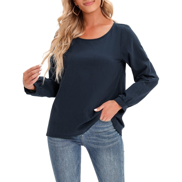 Blusa suelta para mujer Tallas grandes Manga larga Vintage Camisas sólidas para descansar Vacac Irfora Jerseys de mujer