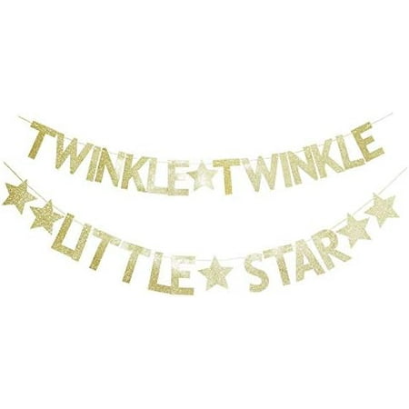 Twinkle Twinkle Little Star Gold Glitter Banner for Baby Shower/Kids Birthday Party Sign Decorations