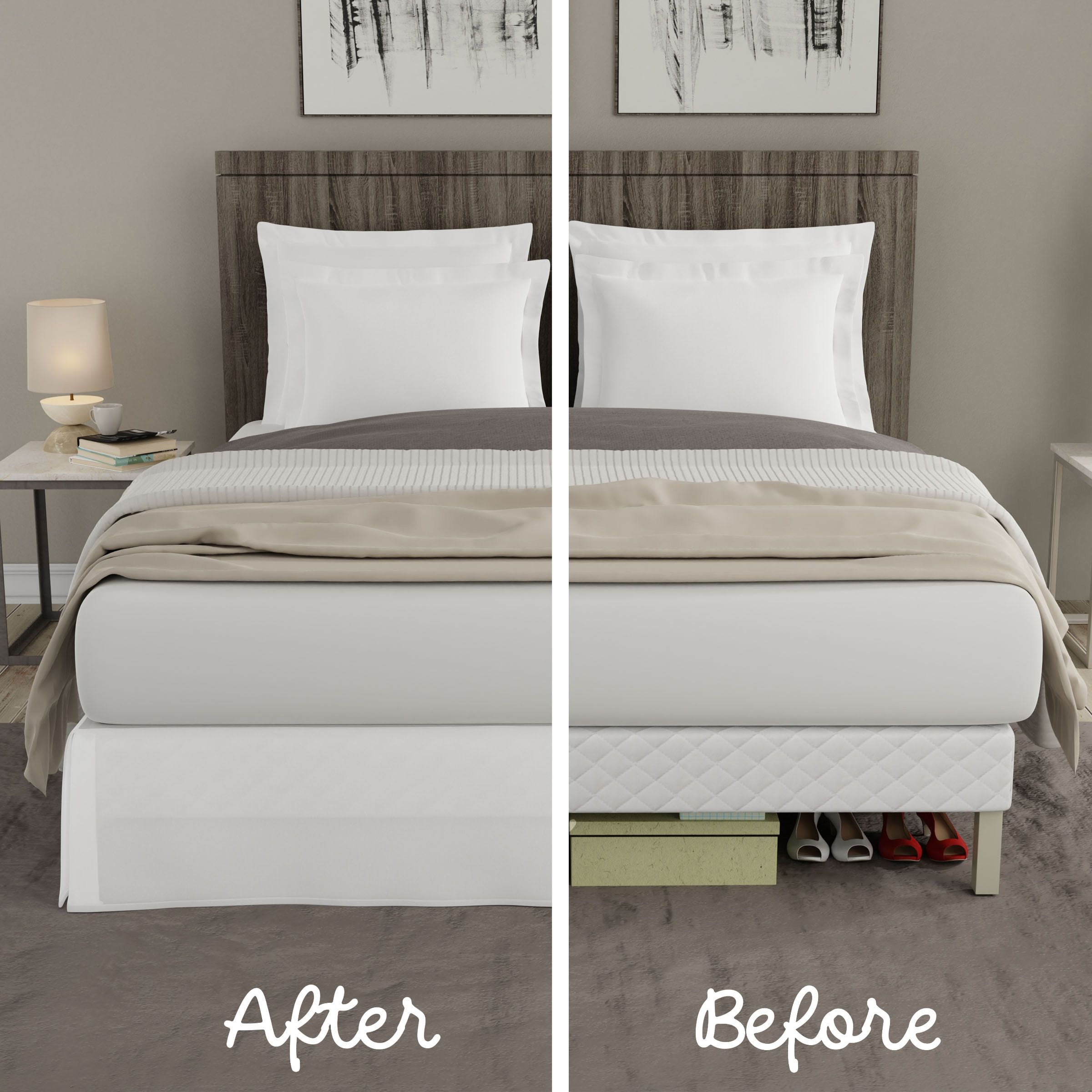 Everhome Emory Hotel Solid Border Bed Skirt, Tailored 15" Drop, White/Skyway Light Blue