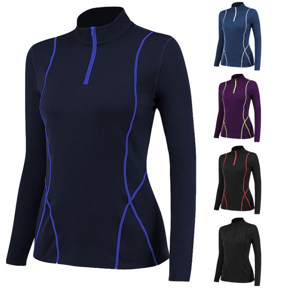 Womens Athletic Tops Women Zipper Yoga Long Sleeve Sportswear Fitness Running Slim Stand Fashion Sweater Blouse Top Blue XL