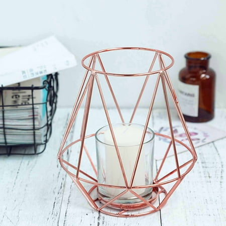 7 Inch Candlelight Holder - BalsaCircle 2 pcs 7-Inch tall Rose Gold Geometric Tealight Votive Metal with Glass Candle Holder Wedding Party Centerpieces Supplies
