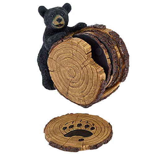 Black Bear Stump Coaster Set Bear Cabin Decor Coasters for Drinks Set