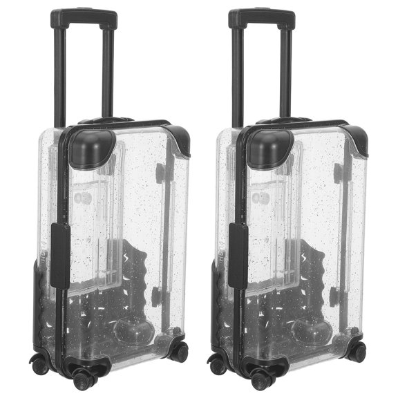HEANUJJ 2Pcs Clear Plastic Luggage Box for Makeup and Jewelry Storage with Portable Trolley Design