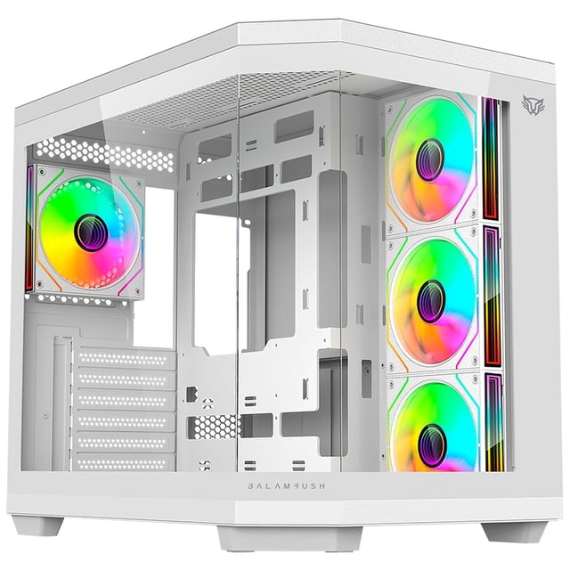 Gabinete Gamer BALAM RUSH TANK MASTER 9600 TB ATX Media Torre 4 Fan ARGB Cristal Templado Sin Bordes USB-C Blanco