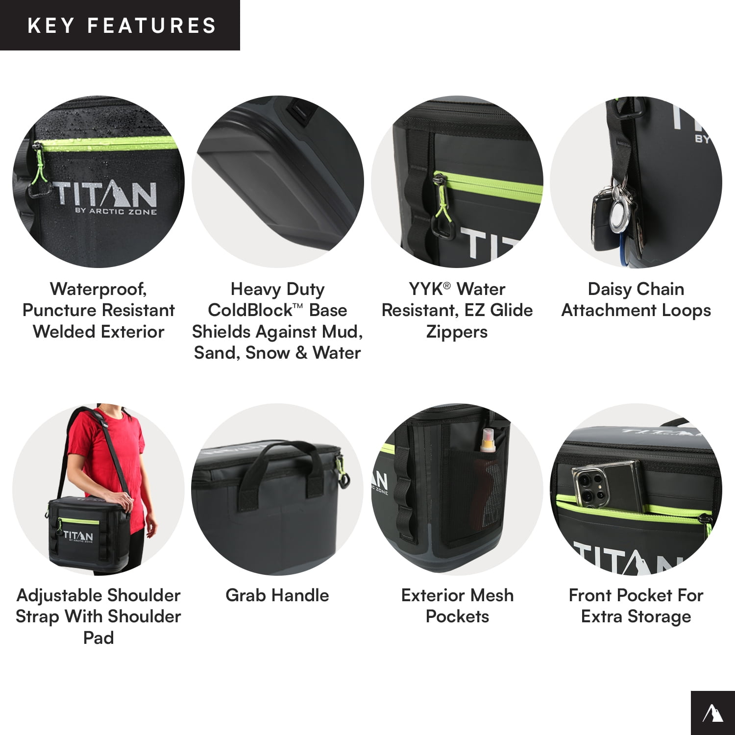 Titan by Arctic Zone 12 Can Waterproof Welded Soft Cooler, 8 Quart, Black/Green