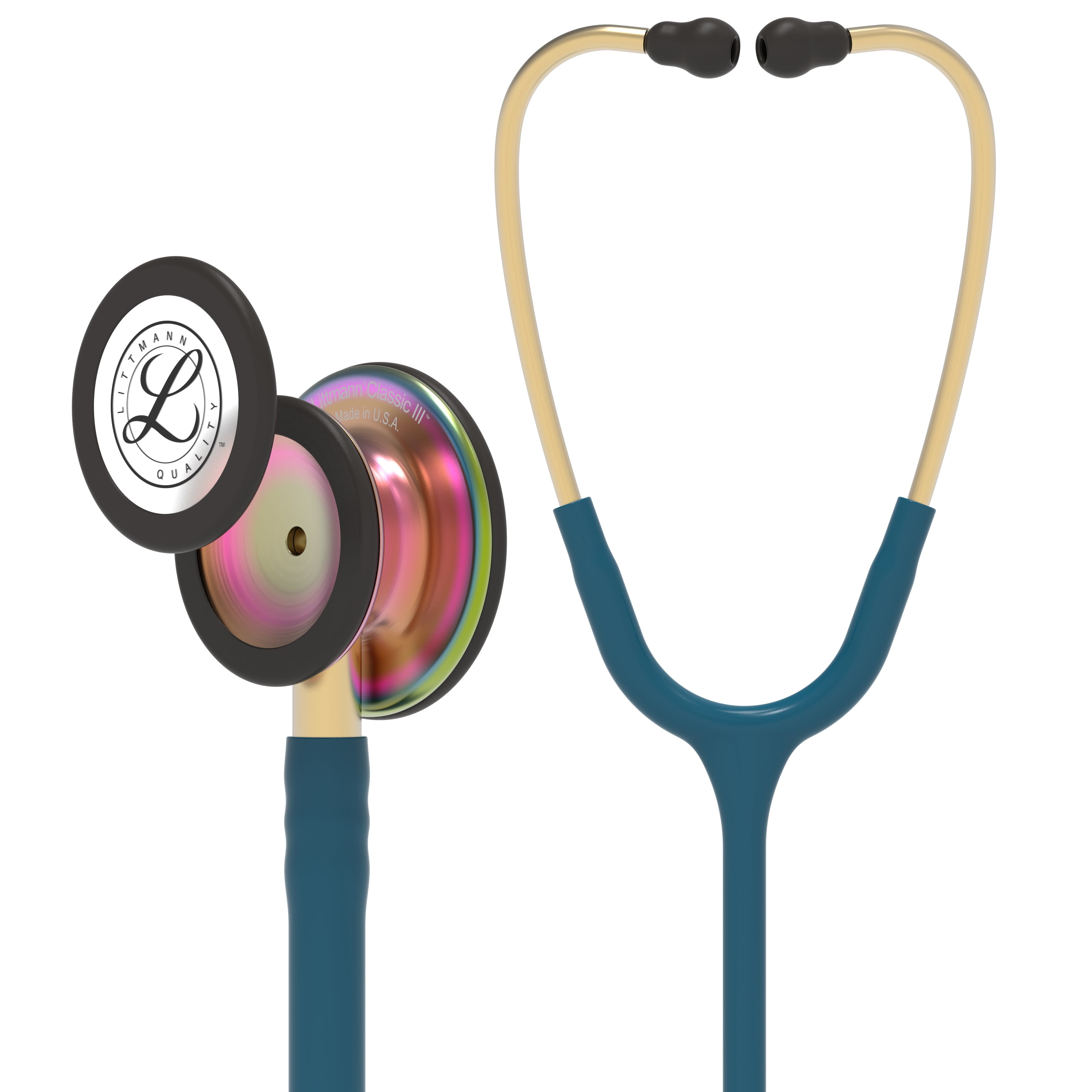 (2 pack) 3M Littmann Classic III Monitoring Stethoscope, 5807, Stainless Steel Rainbow-Finish Chestpiece, 27" Caribbean Blue Tube