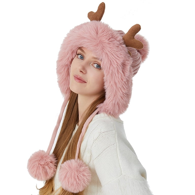 Original-Hand made-Festive Deer Winter Hat NEW ski snowboarding warm mountain deLux DEER HAT knit ski cap ADULT reindeer animal costume  main image 3