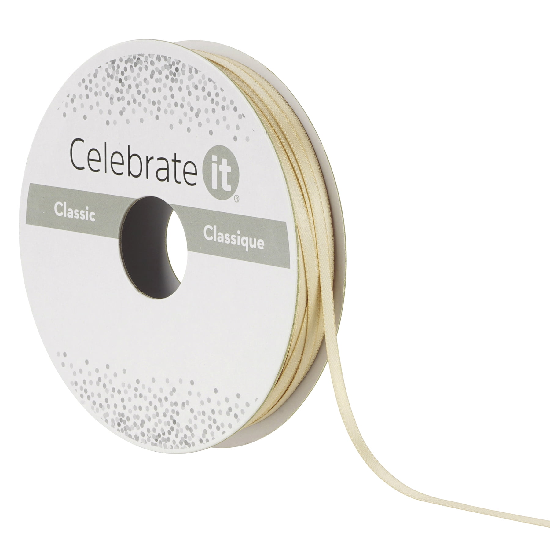 1/8" x 10yd. Champagne Satin Ribbon by Celebrate It – Non-Wired with Woven Edge - Polyester – Ideal for Gift Wrapping - Baskets & DIY Crafts - 24 Pack