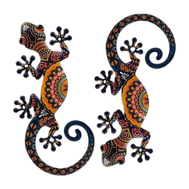 2 Piezas de Decoración de Pared de Gecko en Metal para Y Jardines con Acabado a Mano Resistente a La Intemperie Ideal para Salas Y Terrazas