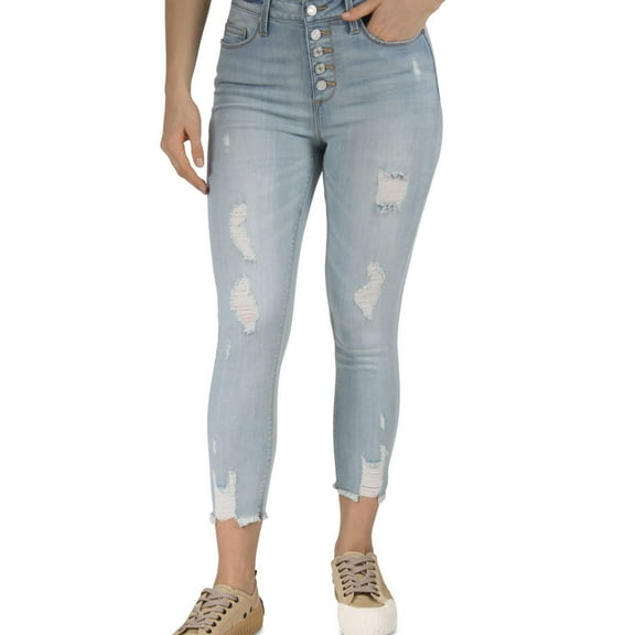 Indigo Rein Womens Button Fly Cropped Jeans, Blue, 0
