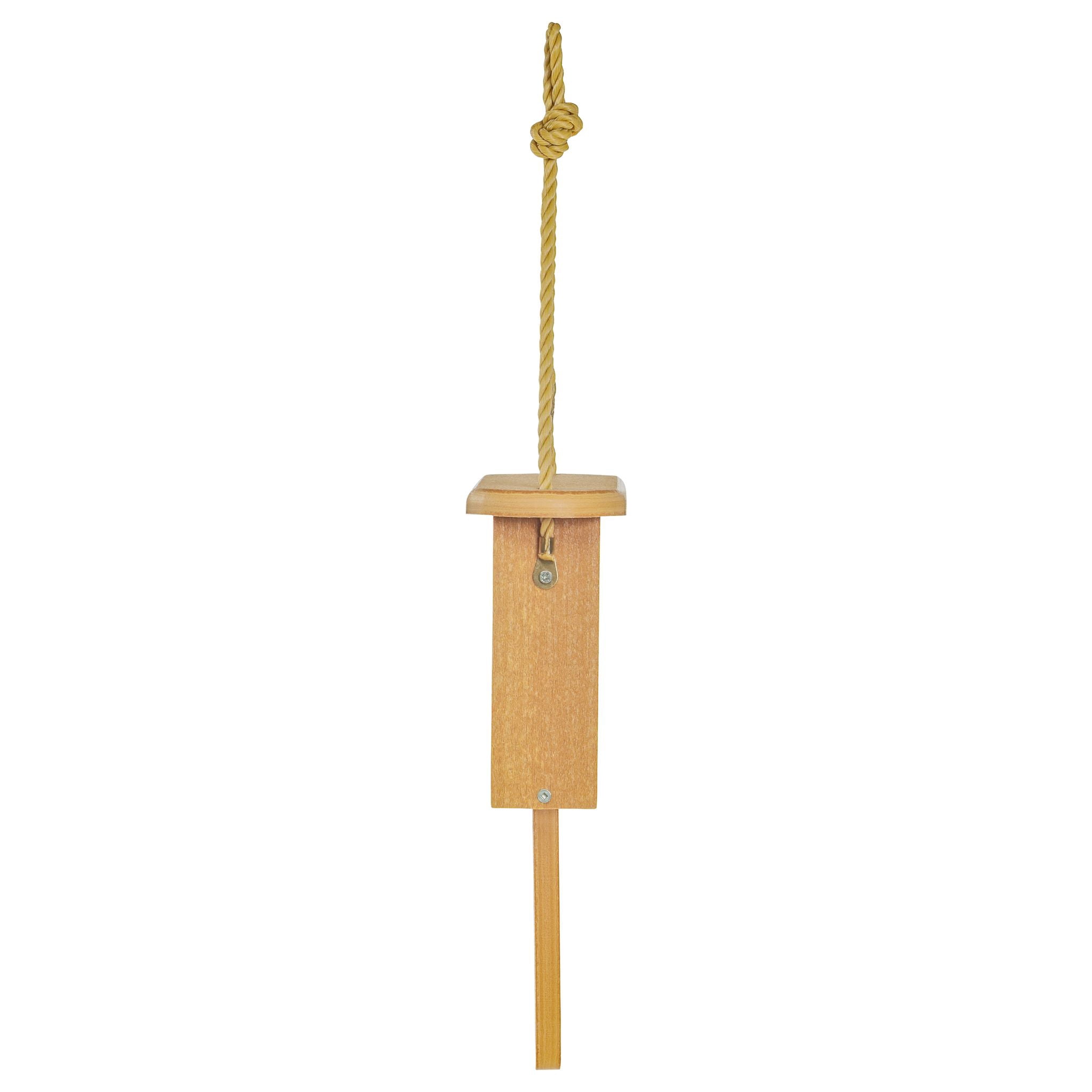 Birds Choice Modern Farmhouse Hanging Suet Bird Feeder with Tail Prop, Natural Teak