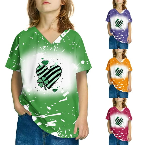Riecok St. Patrick's Day kid shirts for girl orange Crewneck Oversized Casual All-match Fashion Lightweight Short Sleeve Toddler Kids Boy 2025 Summer Tops Green 4 T
