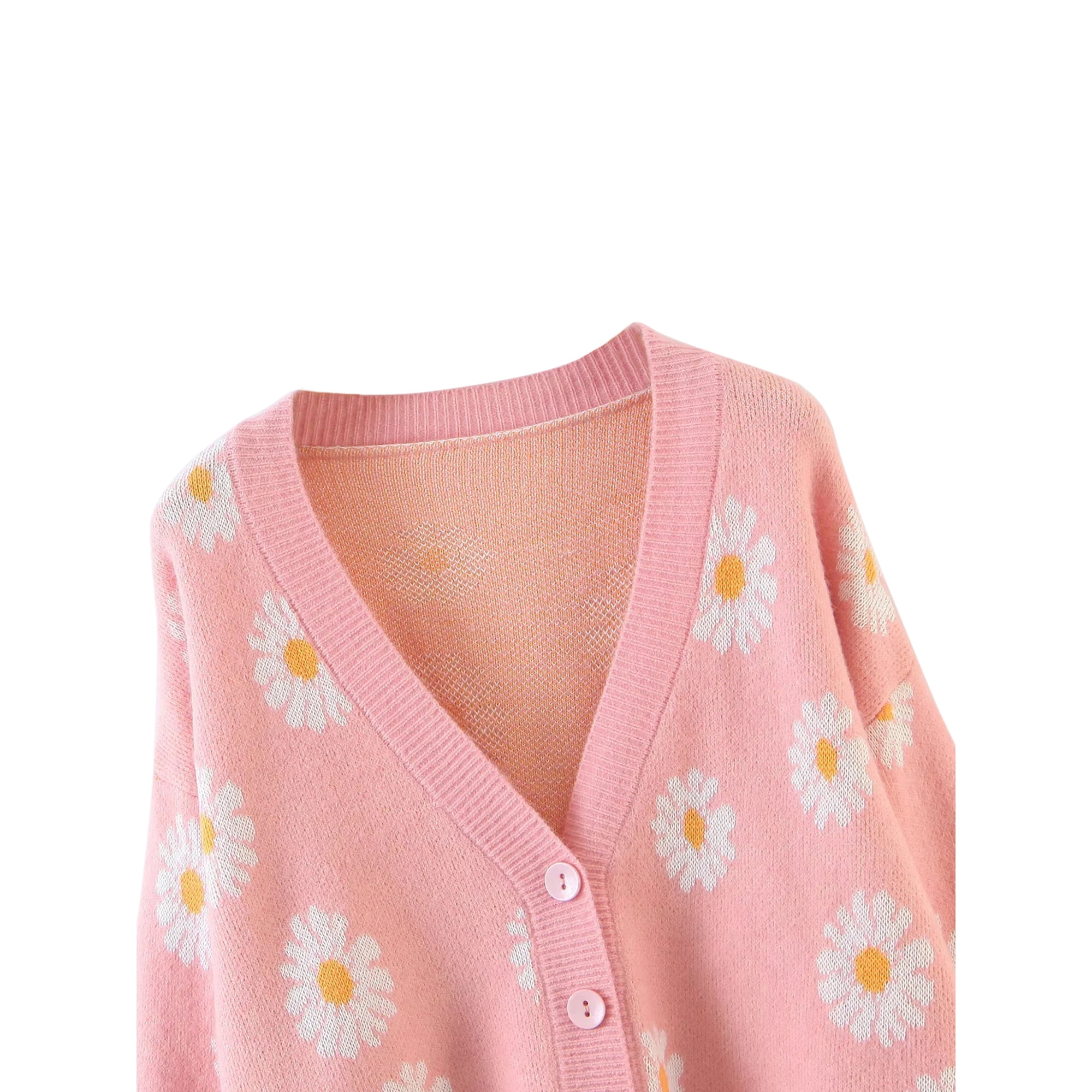 Fortune Women Little Daisy Sweater Cardigan V Neck Floral