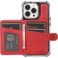 thumbnail image 3 of Compatible with iPhone 13 Pro Max Wallet Case with Card Holder PU Leather Kickstand Wrist Strap Shockproof Protective Cover for Women Man Red, 3 of 12