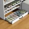 thumbnail image 6 of Multifunctional Shoe Cabinet with Stool, Adjustable Shelves Storage Organizer, Retractable Toe-Kick Drawer, Entryway Bench with Sturdy Top for Hallway, Living Room, White, 6 of 10