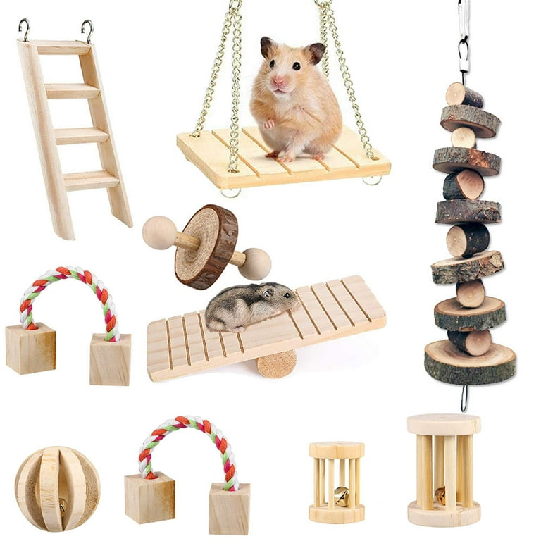 Guinea Pig Toys 10 Pack Natural Wooden Hamster Chew Toy Set Teeth Care Molar Exercise Toys for Pet Rats Dwarf Syrian Hamsters Chinchillas Gerbils