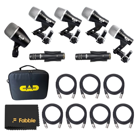 CAD Audio Stage7 7-Piece Drum Microphone Pack Bundle with 7× 10ft XLR Cables and Premium Microfiber Cleaning Cloth – Complete Drum Mic Kit for Live Sound and Studio Recording