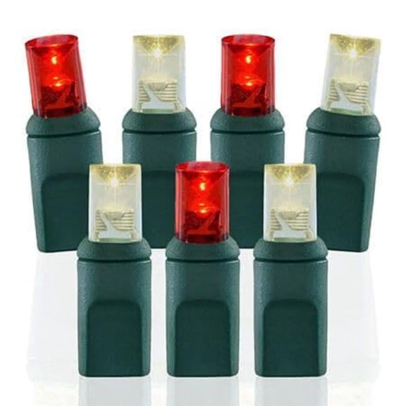 Pro Christmas 5MM Wide Angle Conical LED Christmas Light Strings, 100 Bulb Count, 2800K Warm White and Red