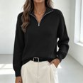 thumbnail image 2 of Huyun Women's Half Zip Sweater Ribbed Knit Long Sleeve Pullover with Collared V-Neck Casual Business Tops for Fall Winter Black,XL, 2 of 6