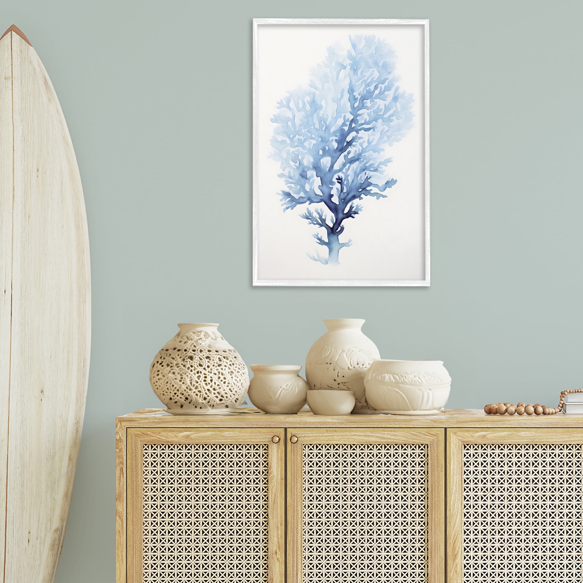 Stupell Industries Blue Coral Impression Animals & Insects Painting White Framed Art Print Wall Art, 20 x 30