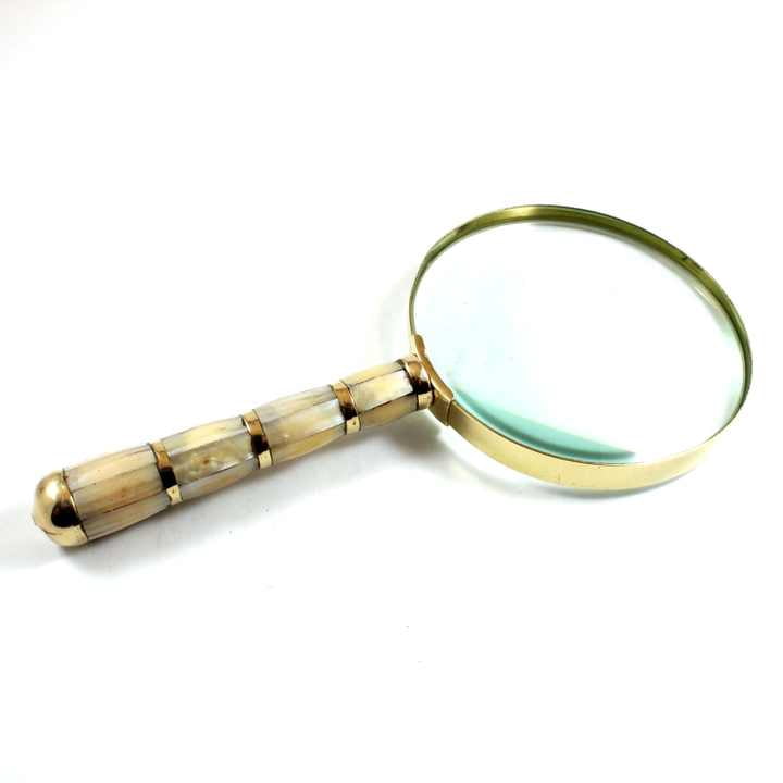4 Inches Brass and Alloy Magnifying Glass Lens with Brown Ceramic Resin Handle Metal and Alloy Material