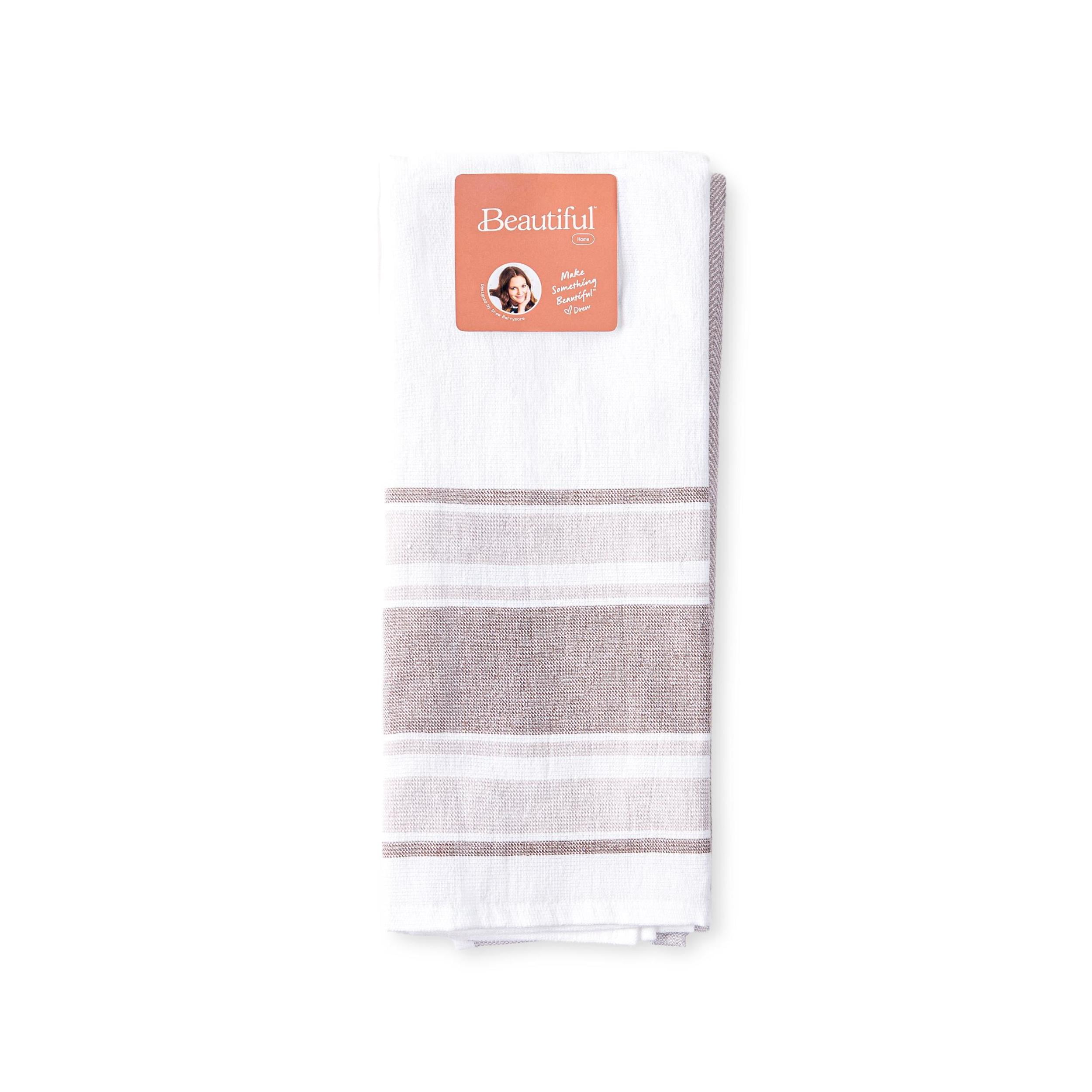 Beautiful Home by Drew Barrymore 2-Piece Yarn Dyed Kitchen Towel Set, Porcini Taupe, 20"W x 30"L