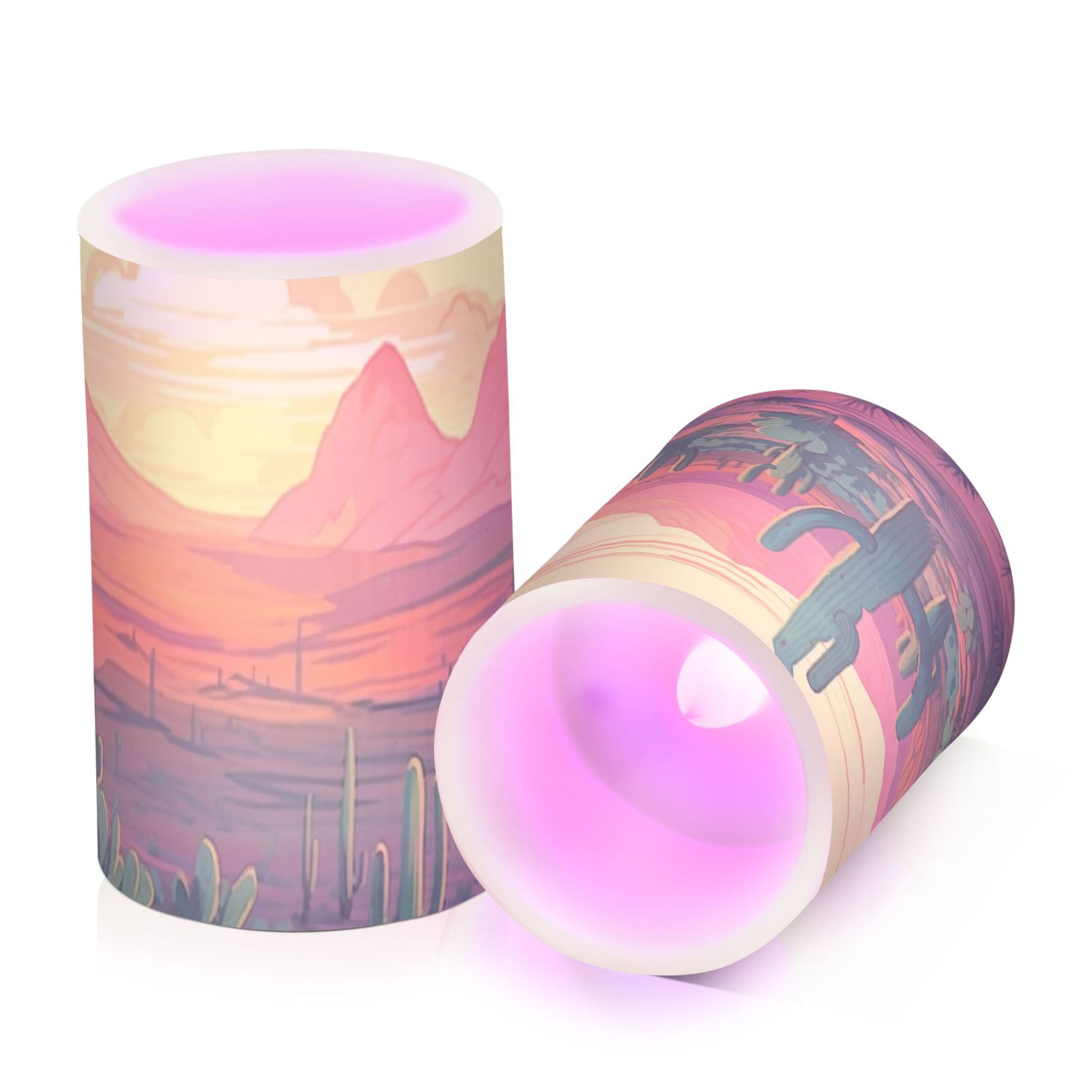 Cactus at Sunset Flickering Flameless Candles Battery Operated with Remote Timer LED Pillar Candles Set of 2