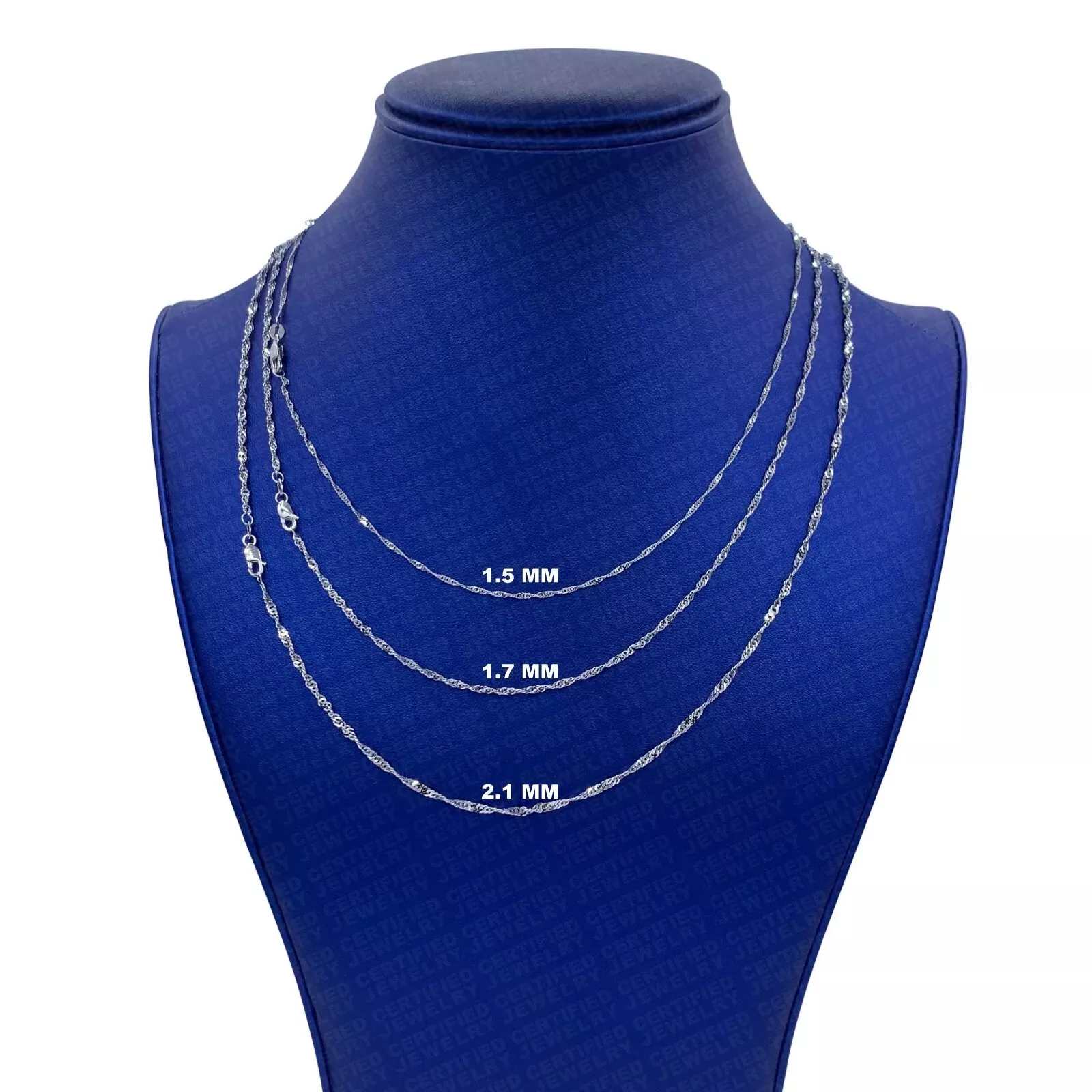 Solid 14K White Gold Singapore Chain Necklace With Lobster Clasp, 1.5mm 1.7mm 2.1mm, 16" 18" 20" 24", Real Gold Chain, Women