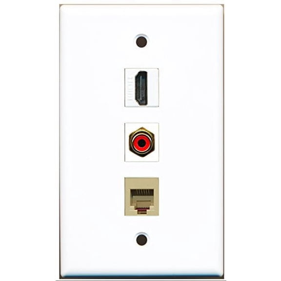 RiteAV - 1 Port HDMI and 1 Port RCA Red and 1 Port Phone RJ11 RJ12 Beige Wall Plate