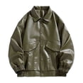 thumbnail image 3 of HOOMEUMY Men Daily Basic Tops Outdoors Loose Lapel Coat Soft Solid Versatile Leather Jacket, 3 of 9